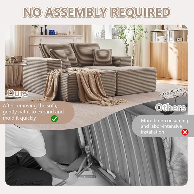 ODUWA Oversized Double Chaise Lounges Indoor, Upholstered Boneless Cloud - Image 7