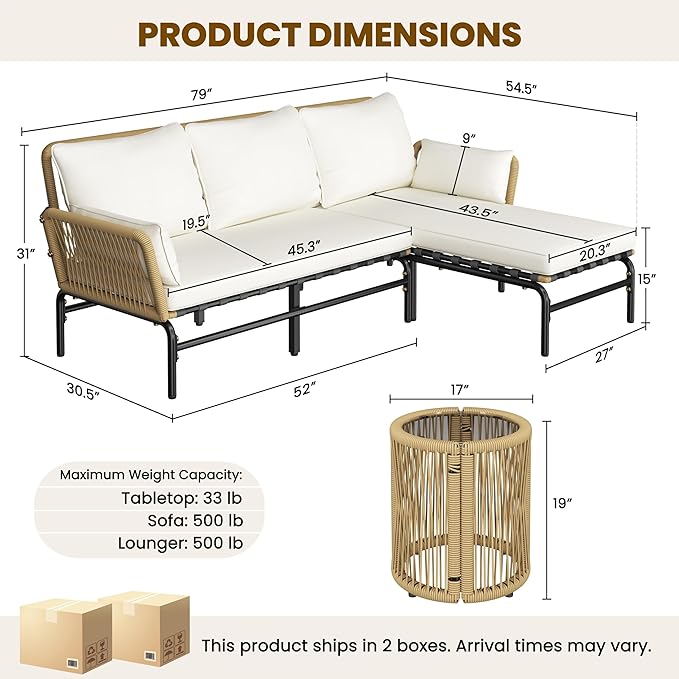 Yaheetech 3 Pieces L-Shaped Conversation Sofa Set, Outdoor Patio Furniture Set - Image 3