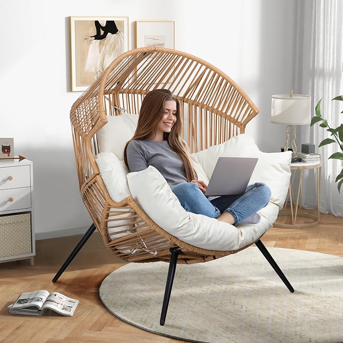 Shintenchi Wicker Egg Chair Outdoor Rattan Patio Chair - Image 6