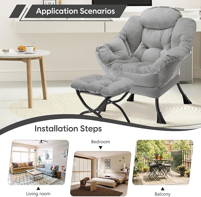 Lazy Chair with Folding Ottoman Modern Large Accent Chair, Contemporary Lounge - Image 5