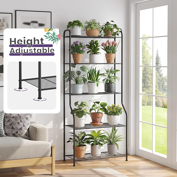 5-Tier Corner Plant Stand, Metal Black Flower Pot Rack, Indoor Outdoor Heavy - Image 7
