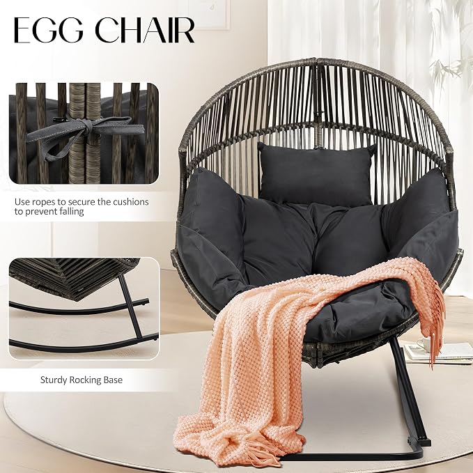 JAMFLY Egg Chair Rocking Chairs, Wicker Patio Chair Oversized Lounger Chair - Image 4