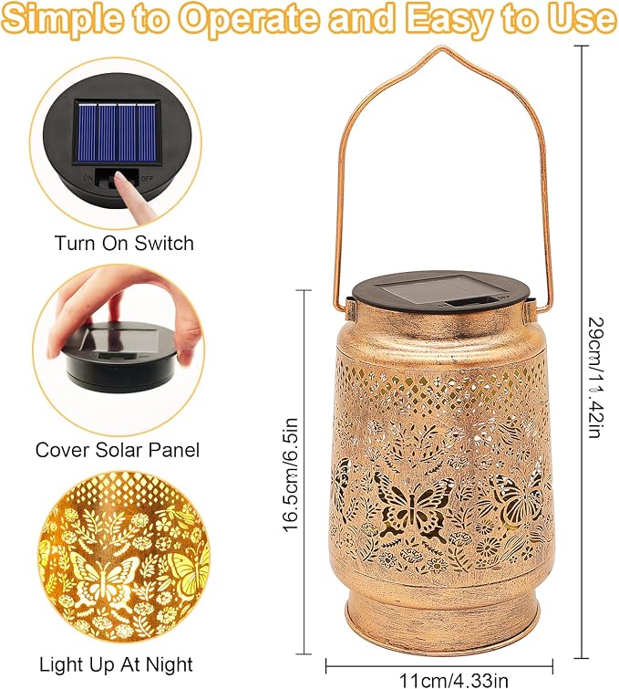 2 Pack Solar Lanterns Outdoor Butterfly Garden Decor, Gifts - Image 5