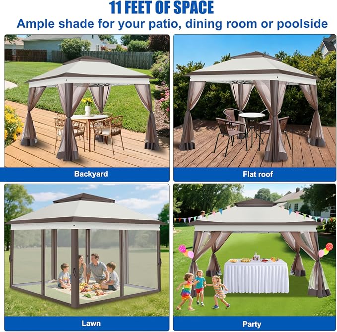 Yesker 10x10 Pop Up Canopy Tent w Mesh Netting Sidewall Vented Top - Image 9