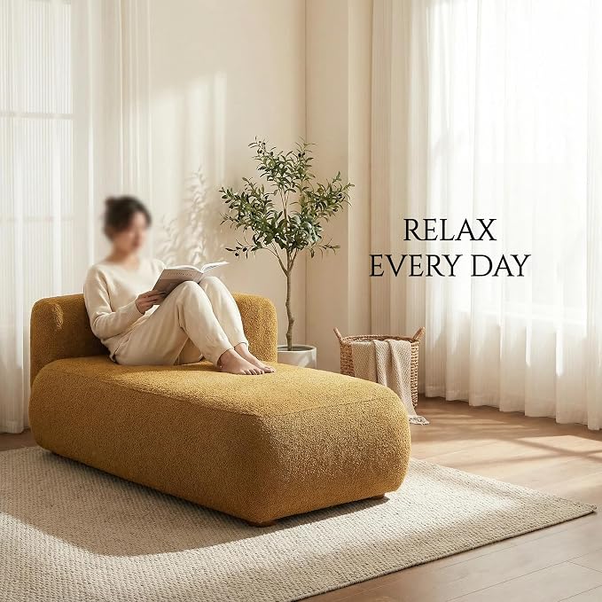 Boucle Chaise Lounge Chair Indoor Comfy Fluffy Lounge Sofa Upholstered Chaise - Image 4