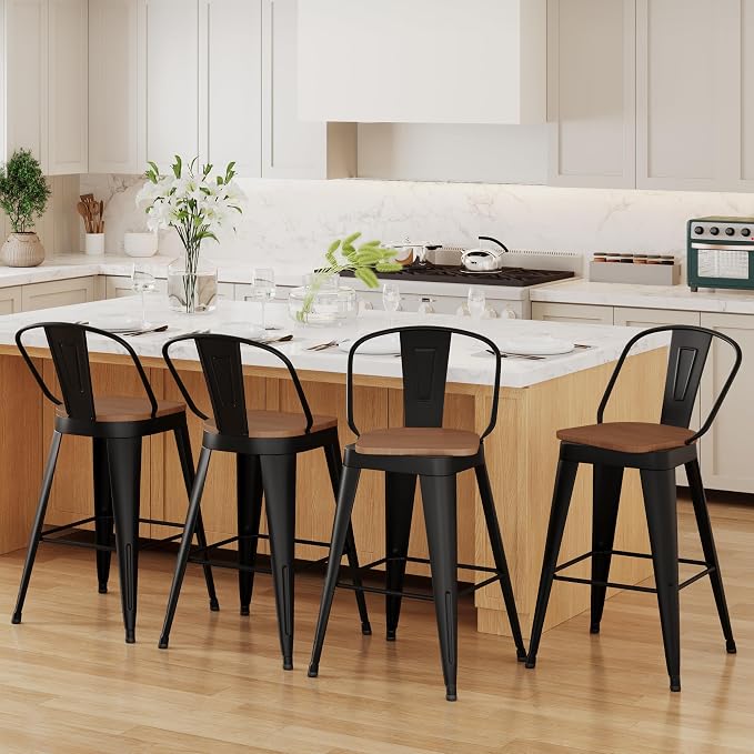 Aklaus Swivel Bar Stools 30 inch Metal Swivel Bar Height Barstools Set of 4 - Image 5