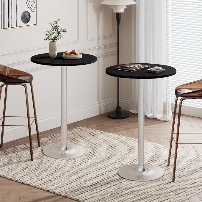Flamaker Round Bistro Pub Table Modern Style Metal Base MDF Top Cocktail Bar - Image 2