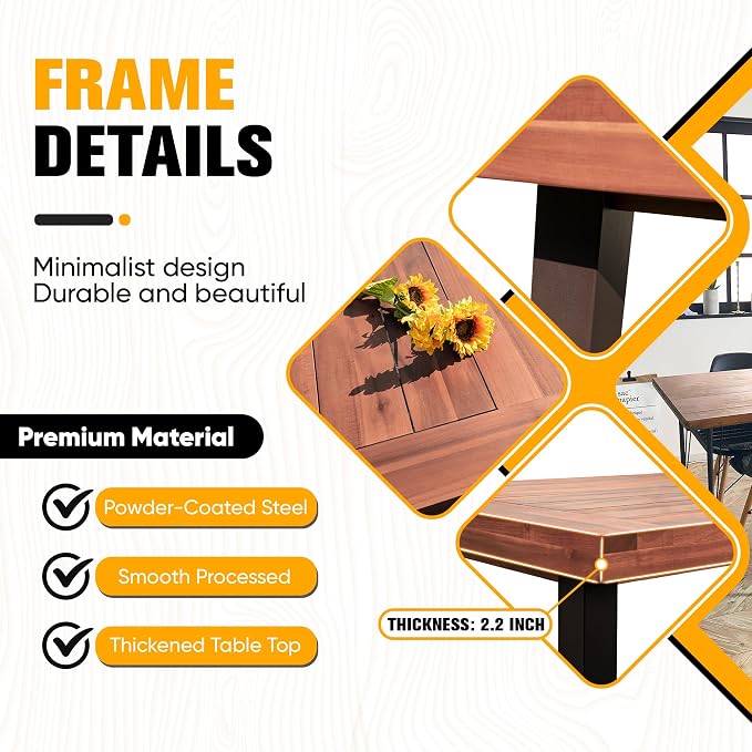 Flamaker Dining Table for 6 FSC Acacia Wood Indoor Outdoor Home Kitchen Table - Image 5