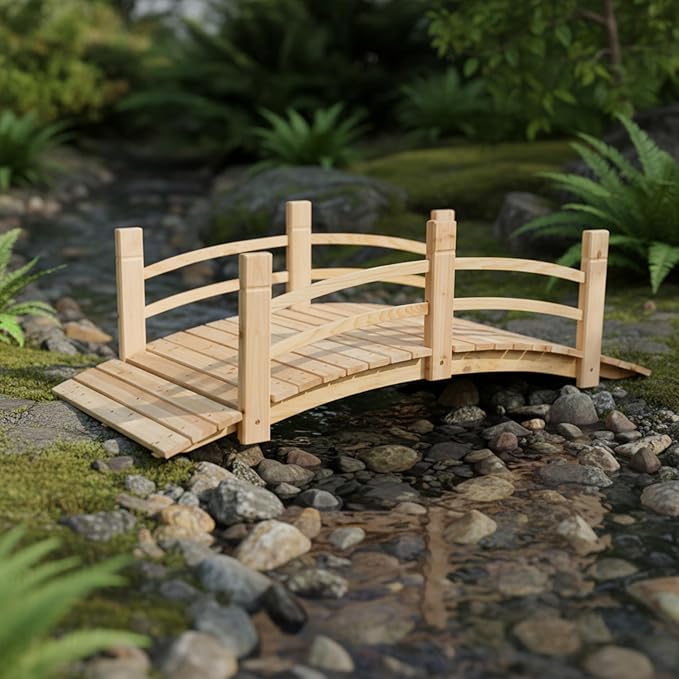 Shine Company 4981N 5 Ft. Cedar Wood Garden Bridge - Image 7
