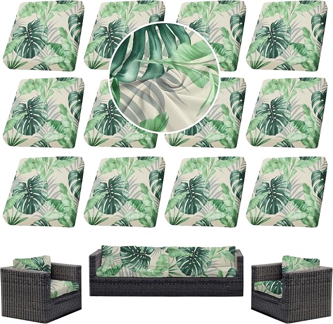 12Pcs Outdoor Cushion Covers, Patio Cushion Covers, Stretch Elastic Slipcovers by dreahoteztil