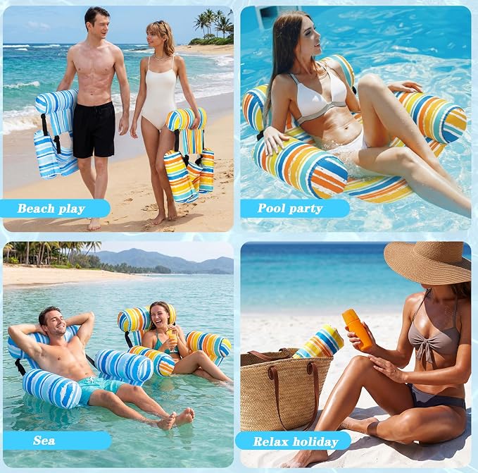 2 Pack Inflatable Pool Float for Adult Adjustable Hammock Float Chair Fabric - Image 7