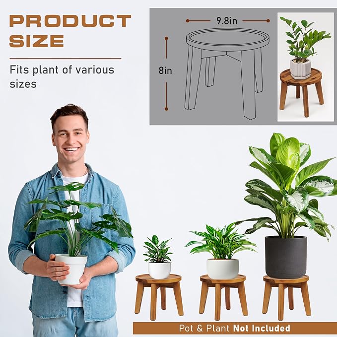 Demigo Indoor Plant Stand, Acacia Wooden Decorative Plant Shelf - Image 2