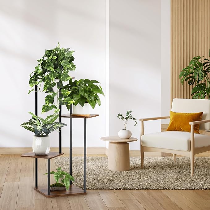 4 Tier Plant Stand Indoor Outdoor, Wood Metal Corner Shelf, Planter Shelf - Image 7