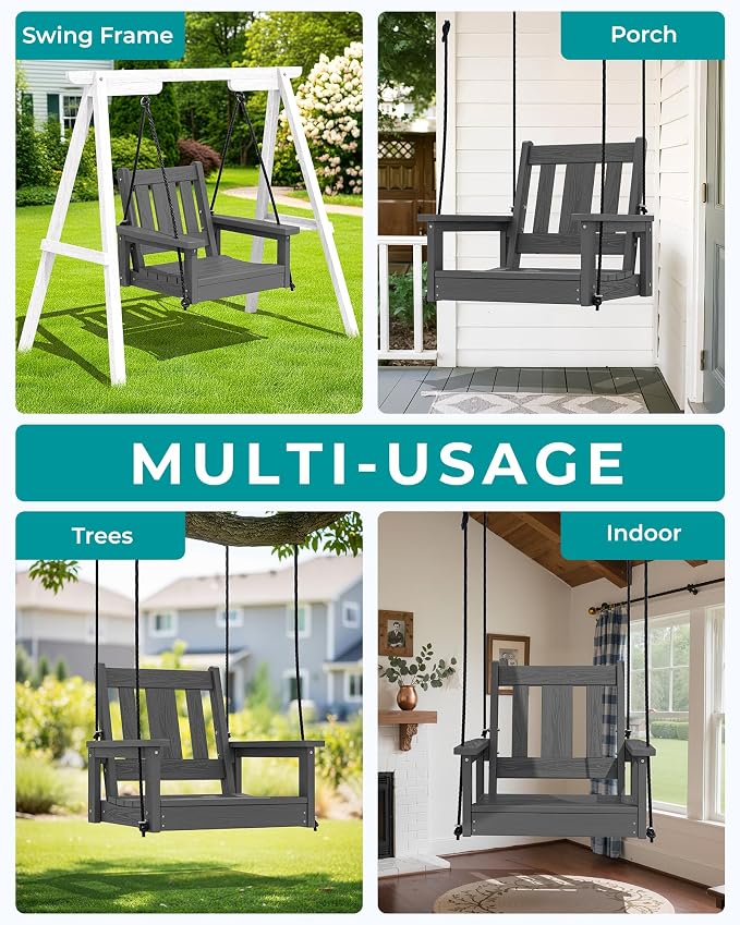 SERWALL HDPE Single Porch Swing Set of 2, Heavy Duty Single Person Swing Chair - Image 6