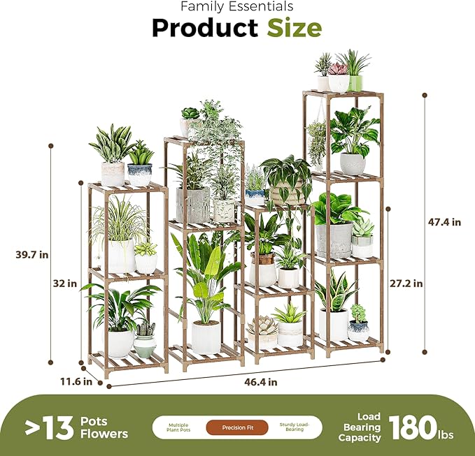 Bamworld 4 Sets Tall Plant Stands Indoor Outdoor Combo Plant Shelves Wooden - Image 5