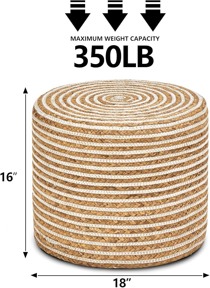 Wimarsbon 18'' Ottoman Pouf, Natural Braided Poof, Rustic Handweave Lounge - Image 3