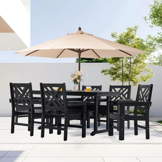 HDPE Dining Table Set for 6, 7-Piece Outdoor Table and Chairs Include 6 Dining - Image 6