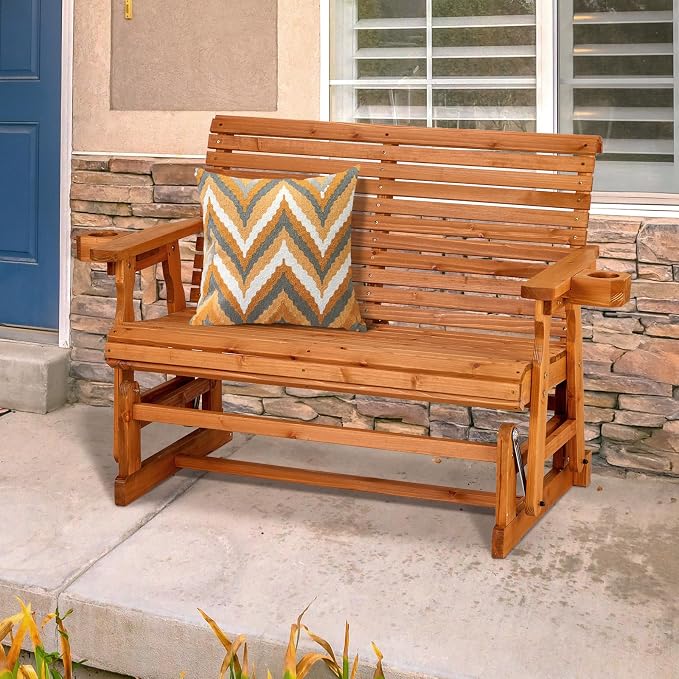 VINGLI Outdoor Glider Wood Patio Chair - Image 7