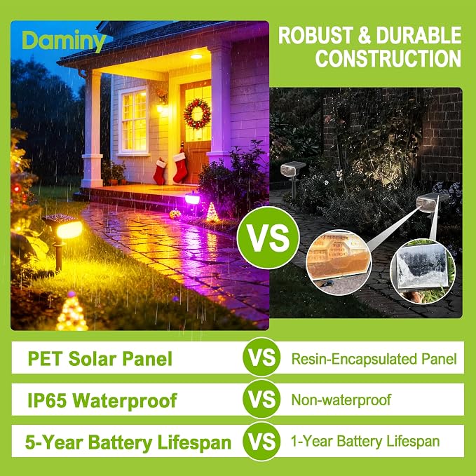 DAMINY Color Changing Solar Spot Lights 9 Lighting Modes, Outdoor Waterproof - Image 6