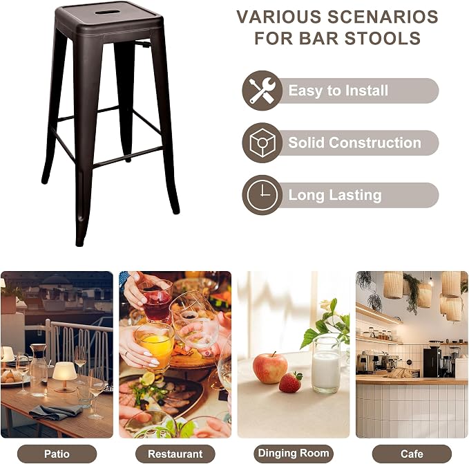 Elevon 30 Inches Metal Bar Stools, High Backless Stools, Indoor Outdoor - Image 6
