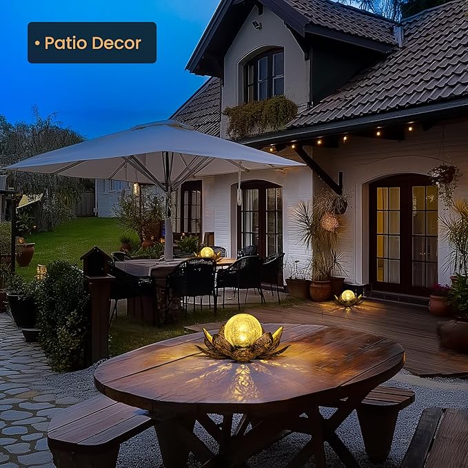 GIGALUMI Solar Lights Outdoor Garden Decor, Adjustable Metal Petal Lotus Flower - Image 3