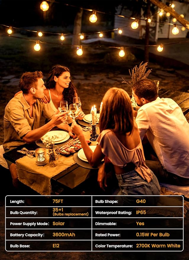 Brightown 75FT Solar String Lights Outdoor - Image 6