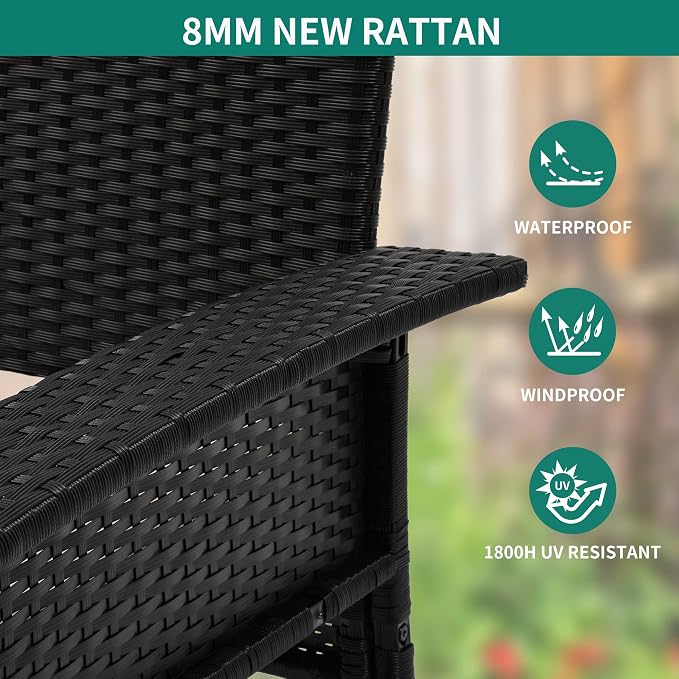 YITAHOME Wicker Hanging Porch Swing Chair 2-Seats Outdoor Black Rattan Patio - Image 6