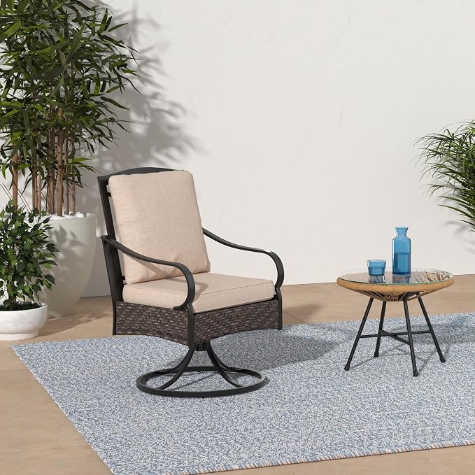 PHI VILLA Patio Swivel Chairs Set of 2, Heavy Duty Outdoor Metal Wicker Dining - Image 2