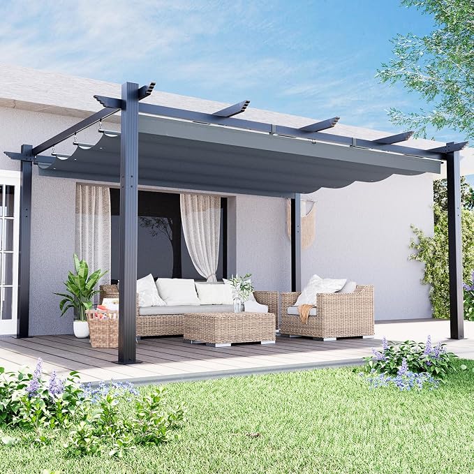 MELLCOM Retractable Pergola 12x16 Ft, Outdoor Aluminum Shelter by MELLCOM