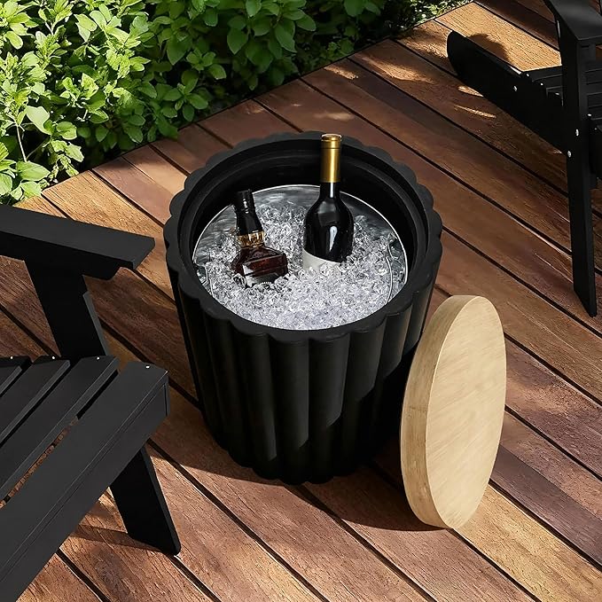 LuxenHome 20" Black Outdoor Side Table - Image 6