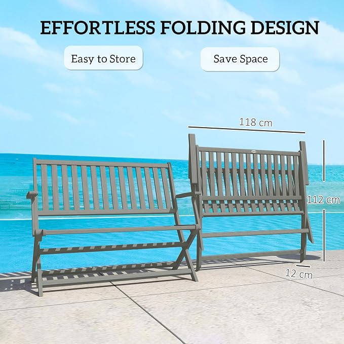 Outsunny Wood Outdoor Bench, 2-Person Foldable Patio Acacia Wood Garden Bench - Image 8