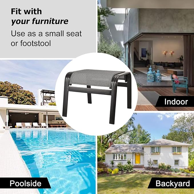 Outdoor Foot Rest for Patio Ottomans Metal Seat Patio Footstools Furniture - Image 6