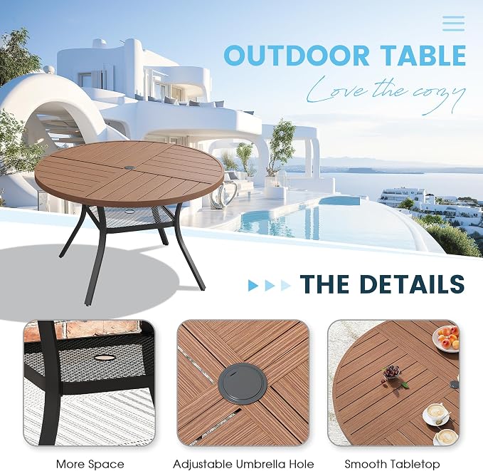 Patio Dining Table for 4, Round Metal Outdoor Table - Image 5