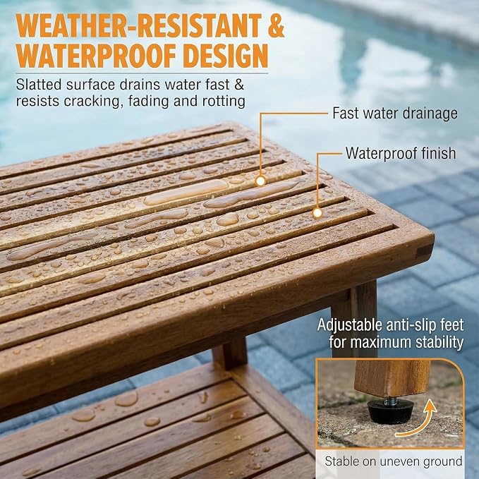 ENKEZI Small Acacia 16 Inches Outdoor Side Table, 2-Tier Sturdy Patio, End - Image 5