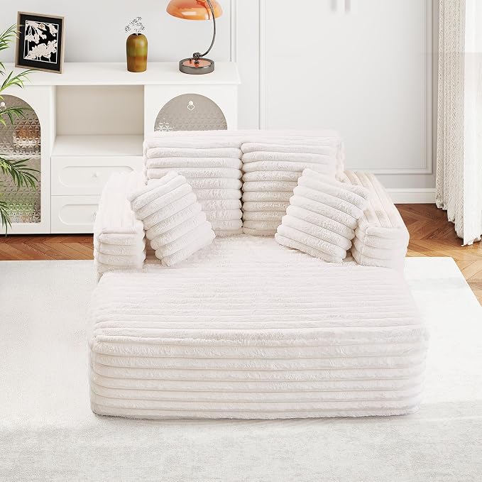 56" Oversized Chaise Lounge Chair Indoor, Plush Faux Fur Sleeper Sofa Couch Bed - Image 9