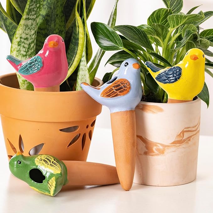 4 Pack Self Watering Bird Shaped Globes, Terracotta Vacation Planters Devices by SUREYUESI