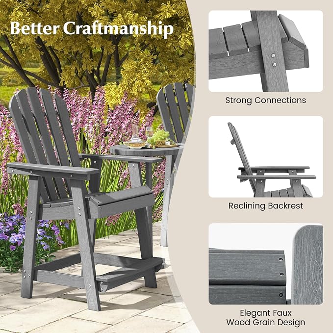 Tangkula Outdoor Bar Stool, HDPE Tall Adirondack Chair - Image 7