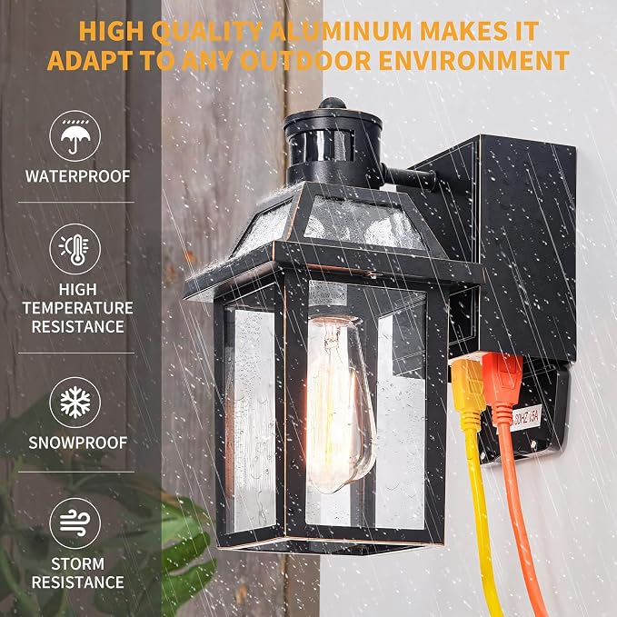 Yisuro Porch Lights with GFCI Outlet, Dusk to Dawn Motion Sensor Outdoor Light - Image 4