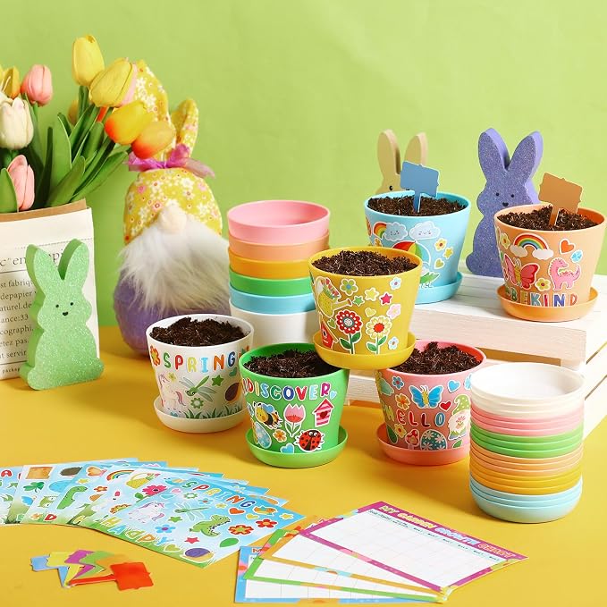 Capoda 48 Sets Garden Flower Pots Crafts Kit DIY Spring Plastic Seedling - Image 4