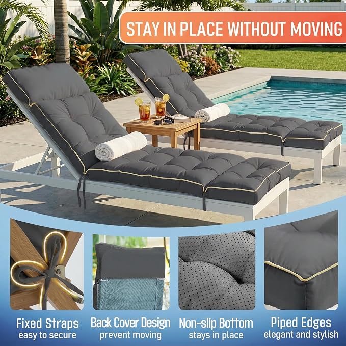 MAGIC ELEPHANT Chaise Lounge Cushion Outdoor, Memory Foam Replacement Patio - Image 4
