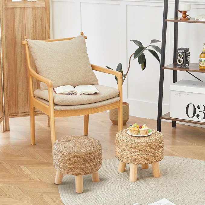 Round Ottoman Natural Seagrass Footstool, Round Footstool - Image 9