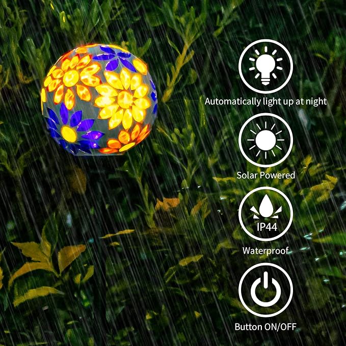 VCUTEKA Solar Garden Lights, Mosaic Solar Lights Outdoor Decor Pathway Light - Image 5