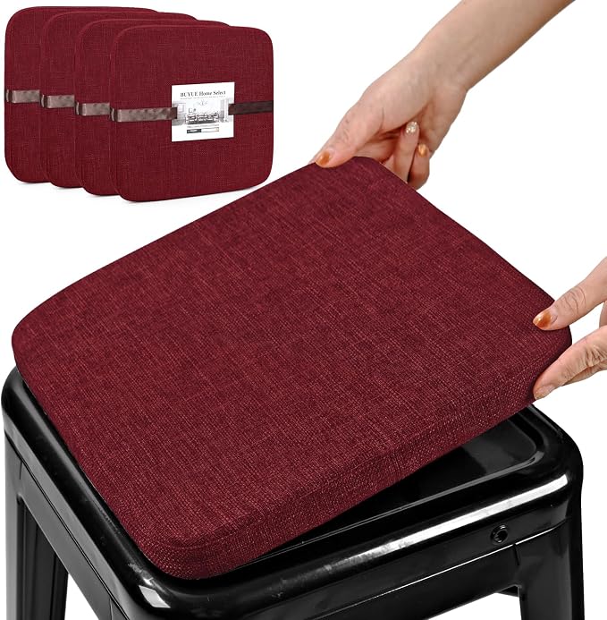 BUYUE Friendly Woven Fabric Magnetic Bar Stool Cushions Set of 4, Enhanced by BUYUE