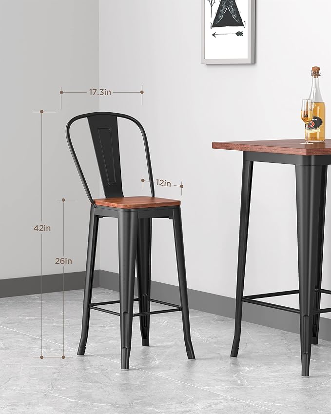 Aiho Bar Stools 30” Dining Chairs Outdoor Patio Bistro Set of 2 Metal Height - Image 3