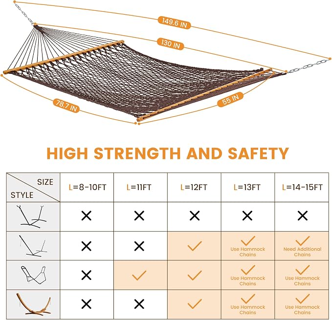 Lazy Daze Hammocks Double Rope Hammock, 2 Person Traditional Outdoor Hand Woven - Image 6