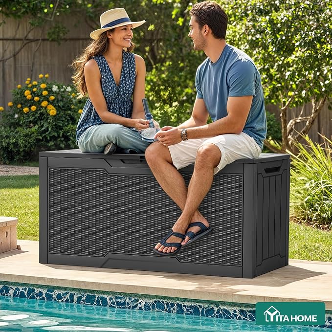 YITAHOME 80 Gallon Resin Deck Box, Weather Resistant Outdoor Rattan Storage Box - Image 2