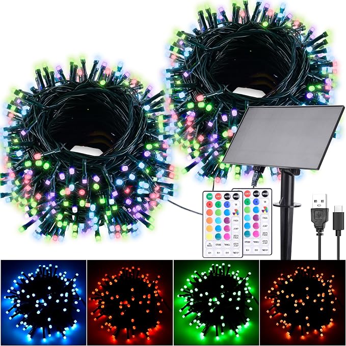 118Ft Solar String Lights Outdoor Waterproof, 18 Colors Changing 300 LED by Hozplex