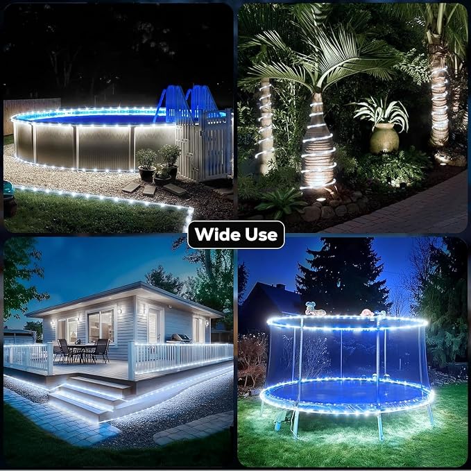 ICRGB Solar Rope Lights Outdoor, 39FT 100 LED Solar Rope Lights, IP67 Waterproof - Image 5