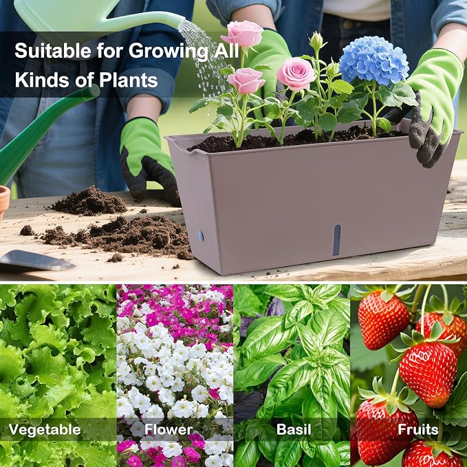 Window Box Planter 6 Pcs, 16.5 Inches Self Watering Rectangle Flower Plant Pots - Image 7