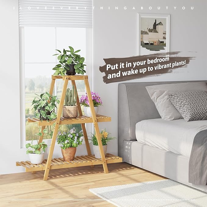Plant Stand For Indoor Outdoor Tiered Plant Shelf 3 Tier 8 Potted Bamboo Flower - Image 4